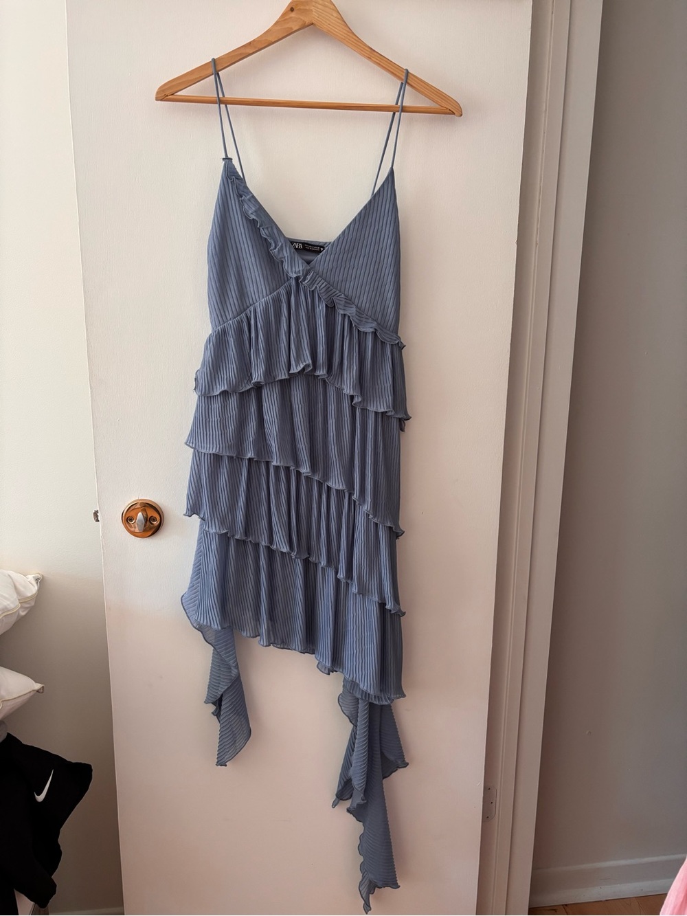 Zara Ruffled Tiered Spaghetti fairy Dress - Dusty Blue